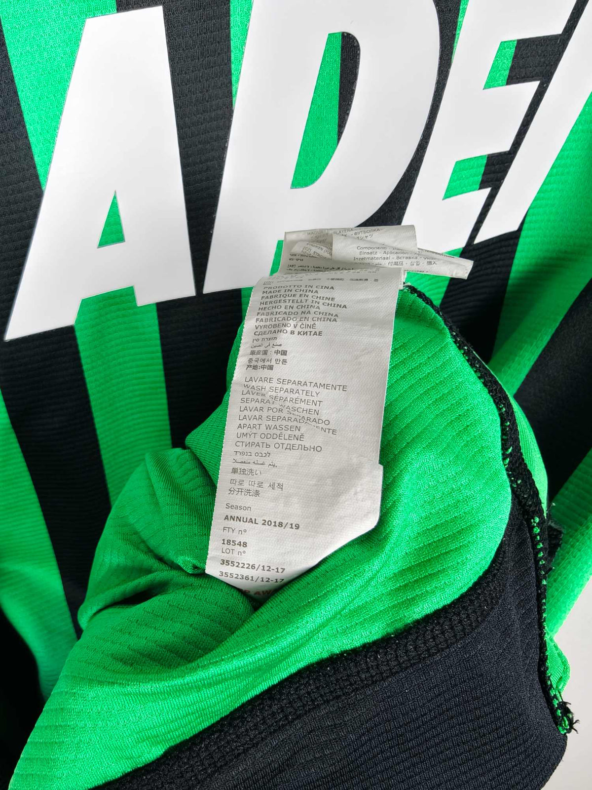 2018-19 Sassuolo thuisshirt - detailfoto