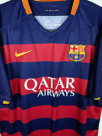 2015-16 Barcelona thuisshirt Suárez #9 - detailfoto